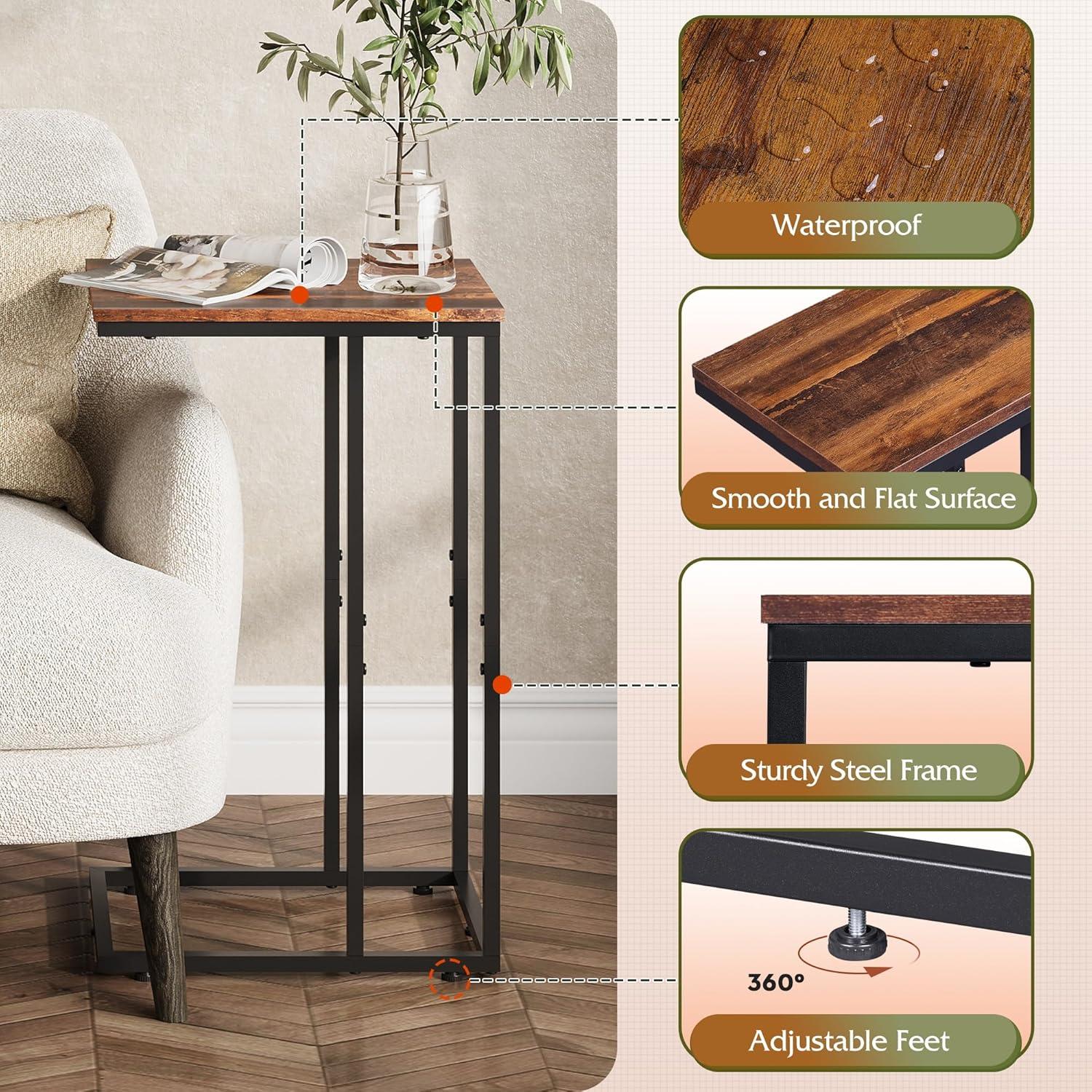 imageWLIVE Side Table C Shaped End Table for Couch Sofa and Bed Large Desktop C Table for Living Room Bedroom Bedside Creamy GreigeRetro Brown