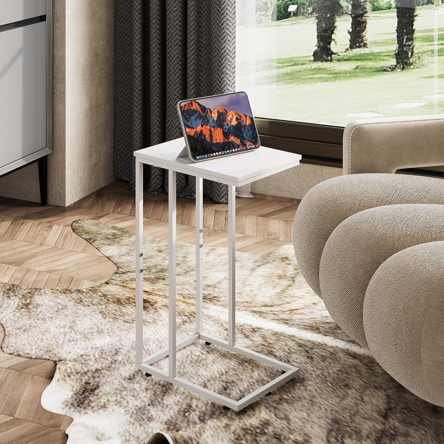 imageWLIVE Side Table C Shaped End Table for Couch Sofa and Bed Large Desktop C Table for Living Room Bedroom Bedside Creamy GreigeWhite