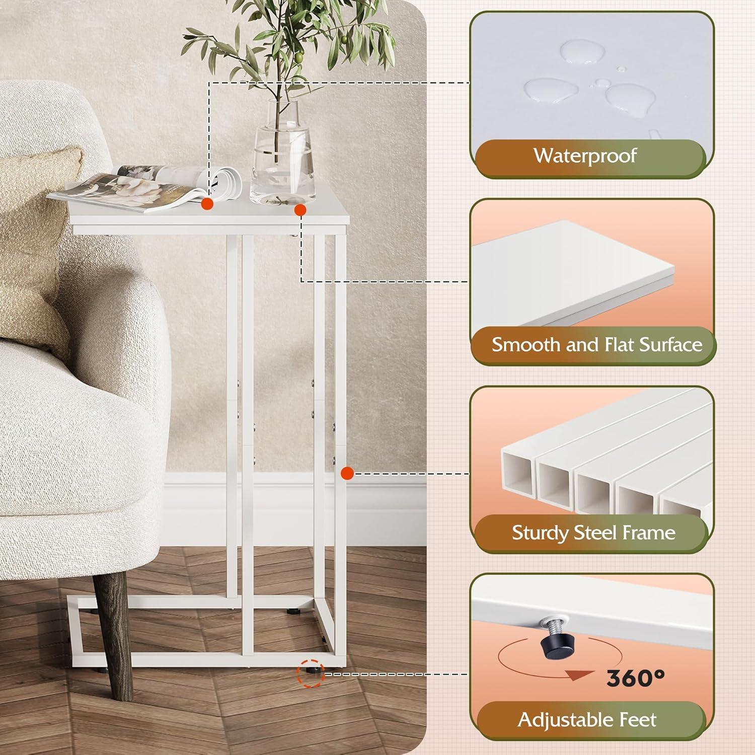 imageWLIVE Side Table C Shaped End Table for Couch Sofa and Bed Large Desktop C Table for Living Room Bedroom Bedside Creamy GreigeWhite