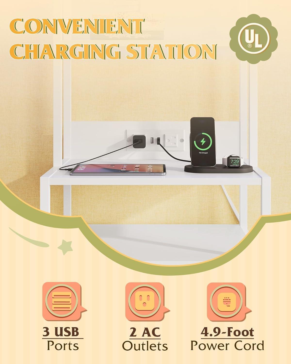 imageWLIVE Tall Nightstand with Charging Station LED Night Stand with 3 Fabric Drawers and Storage Open Shelves Bedroom Nightstand table Bed Side Table for Living Room BlackWhite