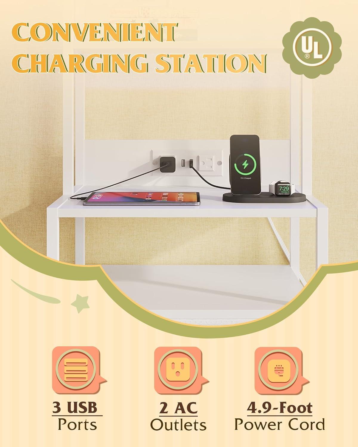 imageWLIVE Tall Nightstand with Charging Station LED Night Stand with 3 Fabric Drawers and Storage Open Shelves Bedroom Nightstand table Bed Side Table for Living Room BlackWhite