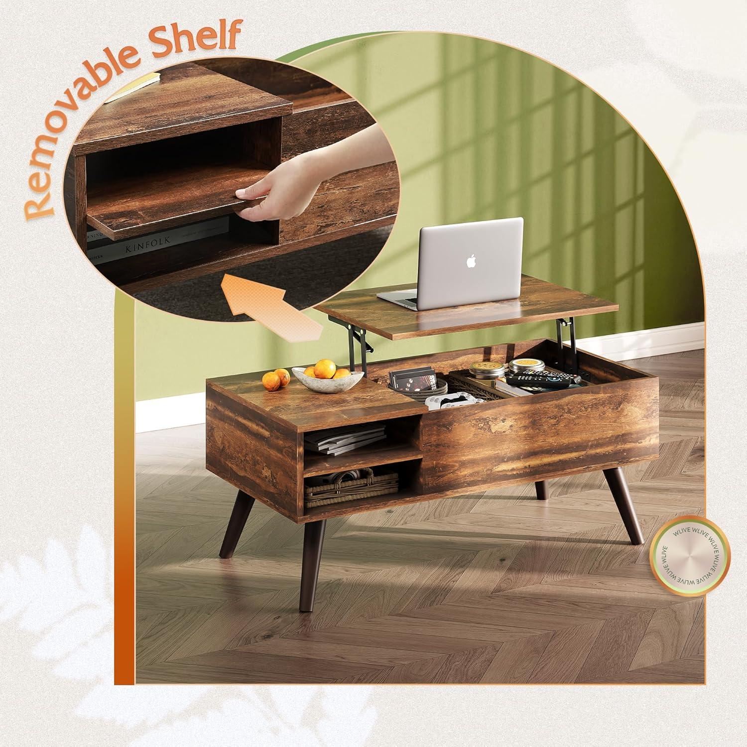 imageWLIVE Wood Lift Top Coffee Table with Hidden Compartment with Modern TV Stand for 65 Inch TV