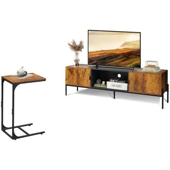 imageWLIVE C Shaped End Table with Modern TV Stand for 65 Inch TV