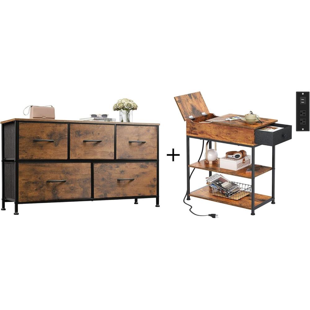 imageWLIVE Dresser and End Table Set Rustic Brown