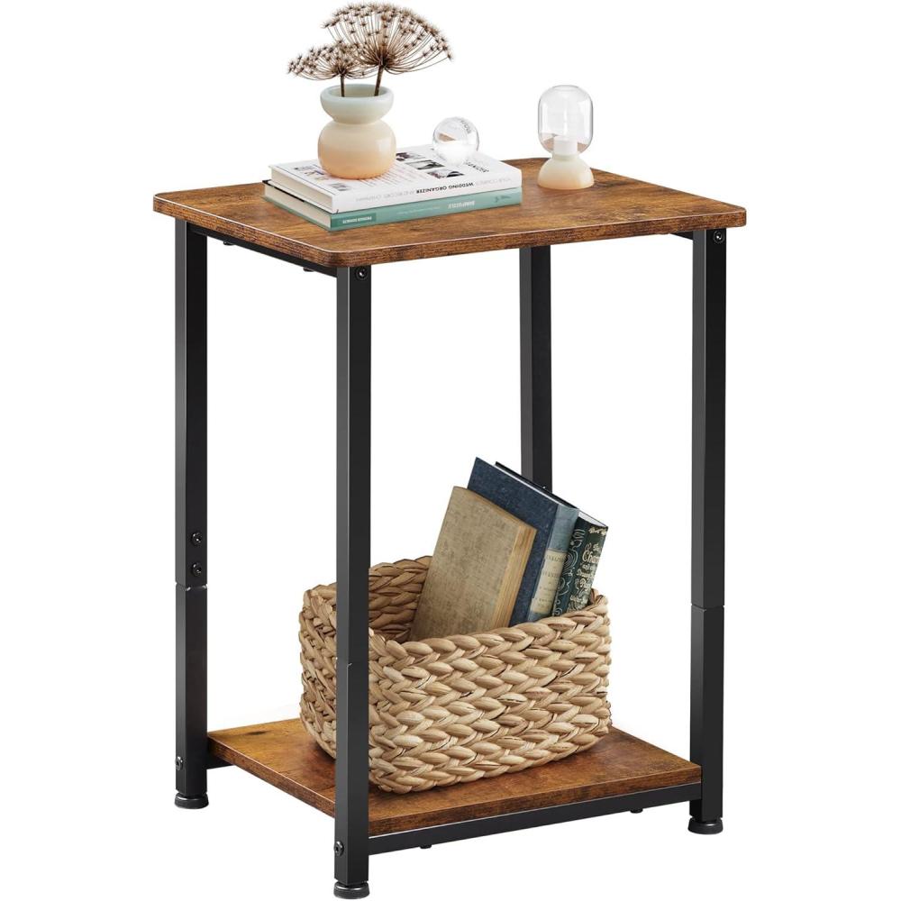 imageWLIVE Farmhouse End Table Living Room Side Table with Charging Station LED Farmhouse Nightstand with Adjustable Storage Shelf for Living Room Bedroom Office Rustic Side Tables Rustic BrownBrown