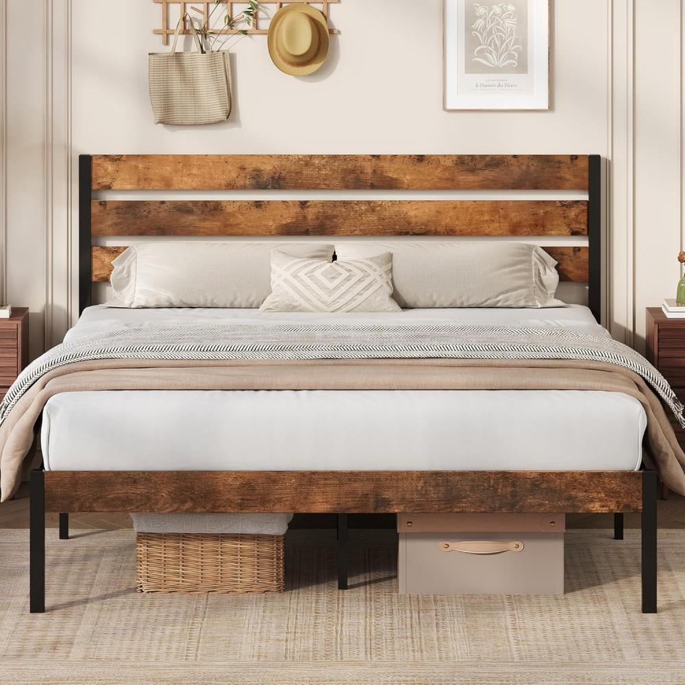imageWLIVE Queen Bed Frame with Wooden Headboard and Footboard Metal Platform Bed Frame with Under Bed Storage Nos Box Spring Needed Easy Assembly Rustic BrownRustic Brown
