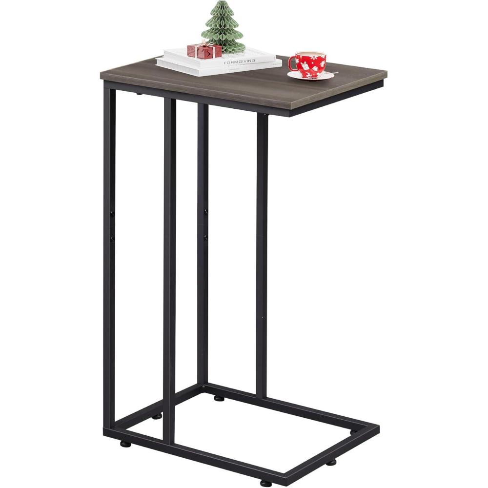 imageWLIVE Side Table C Shaped End Table for Couch Sofa and Bed Large Desktop C Table for Living Room Bedroom Bedside Creamy GreigeAgrey