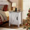 imageWLIVE Nightstand with Charging Station Farmhouse Night Stand with Barn Door and Storage Wooden Cabinet End Side Table with USB Ports and Outlets for Bedroom WhiteWhite