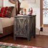 imageWLIVE Nightstand with Charging Station Farmhouse Night Stand with Barn Door and Storage Wooden Cabinet End Side Table with USB Ports and Outlets for Bedroom WhiteDark Rustic Oak