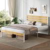 imageWLIVE Queen Bed Frame with Wooden Headboard and Footboard Metal Platform Bed Frame with Under Bed Storage Nos Box Spring Needed Easy Assembly Rustic BrownNatural Oak