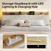 imageWLIVE Queen Size Upholstered Bed Frame with 2 Side Shelves Linen Tufted Storage Headboard with Charging Ports and LED Light Metal Solid and Stable No Box Spring Needed Easy Assembly BeigeWhite
