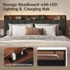 imageWLIVE Queen Size Upholstered Bed Frame with 2 Side Shelves Linen Tufted Storage Headboard with Charging Ports and LED Light Metal Solid and Stable No Box Spring Needed Easy Assembly BeigeBlack