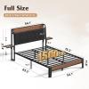 imageWLIVE Queen Size Upholstered Bed Frame with 2 Side Shelves Linen Tufted Storage Headboard with Charging Ports and LED Light Metal Solid and Stable No Box Spring Needed Easy Assembly BeigeBlack
