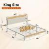 imageWLIVE Queen Size Upholstered Bed Frame with 2 Side Shelves Linen Tufted Storage Headboard with Charging Ports and LED Light Metal Solid and Stable No Box Spring Needed Easy Assembly BeigeWhite