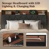 imageWLIVE Queen Size Upholstered Bed Frame with 2 Side Shelves Linen Tufted Storage Headboard with Charging Ports and LED Light Metal Solid and Stable No Box Spring Needed Easy Assembly BeigeBlack