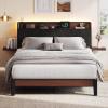 imageWLIVE Queen Size Upholstered Bed Frame with 2 Side Shelves Linen Tufted Storage Headboard with Charging Ports and LED Light Metal Solid and Stable No Box Spring Needed Easy Assembly BeigeBlack