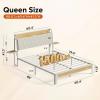 imageWLIVE Queen Size Upholstered Bed Frame with 2 Side Shelves Linen Tufted Storage Headboard with Charging Ports and LED Light Metal Solid and Stable No Box Spring Needed Easy Assembly BeigeWhite