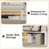 imageWLIVE Queen Size Upholstered Bed Frame with 2 Side Shelves Linen Tufted Storage Headboard with Charging Ports and LED Light Metal Solid and Stable No Box Spring Needed Easy Assembly BeigeWhite