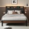 imageWLIVE Queen Size Upholstered Bed Frame with 2 Side Shelves Linen Tufted Storage Headboard with Charging Ports and LED Light Metal Solid and Stable No Box Spring Needed Easy Assembly BeigeBlack