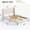 imageWLIVE Queen Size Upholstered Bed Frame with Wing Side Tufted Headboard Velvet Tufted Platform Bed Sturdy Metal ampamp Wooden Slats Support No Box Spring Needed BeigeBeige