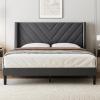 imageWLIVE Queen Size Upholstered Bed Frame with Wing Side Tufted Headboard Velvet Tufted Platform Bed Sturdy Metal ampamp Wooden Slats Support No Box Spring Needed BeigeGrey