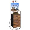 imageWLIVE Tall Nightstand with Charging Station LED Night Stand with 3 Fabric Drawers and Storage Open Shelves Bedroom Nightstand table Bed Side Table for Living Room BlackRustic Brown
