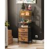 imageWLIVE Tall Nightstand with Charging Station LED Night Stand with 3 Fabric Drawers and Storage Open Shelves Bedroom Nightstand table Bed Side Table for Living Room BlackRustic Brown