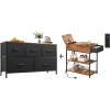 imageWLIVE Dresser and End Table Set with Charging Station Rustic Brown Black