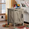 imageWLIVE Nightstand with Charging Station Farmhouse Night Stand with Barn Door and Storage Wooden Cabinet End Side Table with USB Ports and Outlets for Bedroom WhiteGreige
