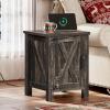 imageWLIVE Nightstand with Charging Station Farmhouse Night Stand with Barn Door and Storage Wooden Cabinet End Side Table with USB Ports and Outlets for Bedroom WhiteDark Rustic Oak