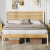 imageWLIVE Queen Bed Frame with Wooden Headboard and Footboard Metal Platform Bed Frame with Under Bed Storage Nos Box Spring Needed Easy Assembly Rustic BrownNatural Oak