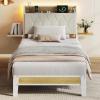 imageWLIVE Queen Size Upholstered Bed Frame with 2 Side Shelves Linen Tufted Storage Headboard with Charging Ports and LED Light Metal Solid and Stable No Box Spring Needed Easy Assembly BeigeWhite