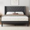 imageWLIVE Queen Size Upholstered Bed Frame with Wing Side Tufted Headboard Velvet Tufted Platform Bed Sturdy Metal ampamp Wooden Slats Support No Box Spring Needed BeigeGrey