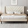 imageWLIVE Queen Size Upholstered Bed Frame with Wing Side Tufted Headboard Velvet Tufted Platform Bed Sturdy Metal ampamp Wooden Slats Support No Box Spring Needed BeigeBeige