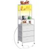 imageWLIVE Tall Nightstand with Charging Station LED Night Stand with 3 Fabric Drawers and Storage Open Shelves Bedroom Nightstand table Bed Side Table for Living Room BlackWhite