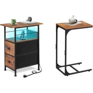 imageWLIVE LED Side Table with Charging StationC Shaped End Table Rustic Brown