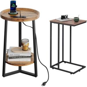 imageWLIVE Round End Table with Charging Station ampamp C Shaped End Couch Sofa Table