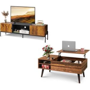 imageWLIVE Wood Lift Top Coffee Table with Hidden Compartment with Modern TV Stand for 65 Inch TV