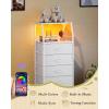 imageWLIVE LED Nightstand with Charging Station Fabric Dresser with 5 Drawers for Bedroom Tall Night Stand with Open Shelves Bed Side Tables Living Room BlackWhite
