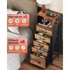 imageWLIVE LED Nightstand with Charging Station Fabric Dresser with 5 Drawers for Bedroom Tall Night Stand with Open Shelves Bed Side Tables Living Room BlackRustic Brown Wood Grain Print