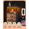 imageWLIVE LED Nightstand with Charging Station Fabric Dresser with 5 Drawers for Bedroom Tall Night Stand with Open Shelves Bed Side Tables Living Room BlackRustic Brown Wood Grain Print