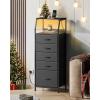 imageWLIVE LED Nightstand with Charging Station Fabric Dresser with 5 Drawers for Bedroom Tall Night Stand with Open Shelves Bed Side Tables Living Room BlackBlack