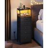 imageWLIVE LED Nightstand with Charging Station Fabric Dresser with 5 Drawers for Bedroom Tall Night Stand with Open Shelves Bed Side Tables Living Room BlackBlack