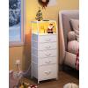 imageWLIVE LED Nightstand with Charging Station Fabric Dresser with 5 Drawers for Bedroom Tall Night Stand with Open Shelves Bed Side Tables Living Room BlackWhite