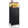 imageWLIVE LED Nightstand with Charging Station Fabric Dresser with 5 Drawers for Bedroom Tall Night Stand with Open Shelves Bed Side Tables Living Room BlackBlack
