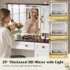 imageWLIVE Farmhouse Vanity Desk with Mirror and Lights Makeup Table with Charging Station 2 Drawers and 2 Cabinets Vanity Set with Hair Dryer Holder for Bedroom WhiteWhite
