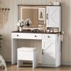 imageWLIVE Farmhouse Vanity Desk with Mirror and Lights Makeup Table with Charging Station 2 Drawers and 2 Cabinets Vanity Set with Hair Dryer Holder for Bedroom WhiteWhite