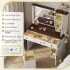 imageWLIVE Farmhouse Vanity Desk with Mirror and Lights Makeup Table with Charging Station 2 Drawers and 2 Cabinets Vanity Set with Hair Dryer Holder for Bedroom WhiteWhite