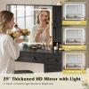 imageWLIVE Farmhouse Vanity Desk with Mirror and Lights Makeup Table with Charging Station 2 Drawers and 2 Cabinets Vanity Set with Hair Dryer Holder for Bedroom WhiteBlack