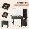 imageWLIVE Fluted Vanity Desk with Mirror and Lights Makeup Table with 5 Drawers and Storage Shelves Bedroom Dressing Table with Charging Station BlackBlack
